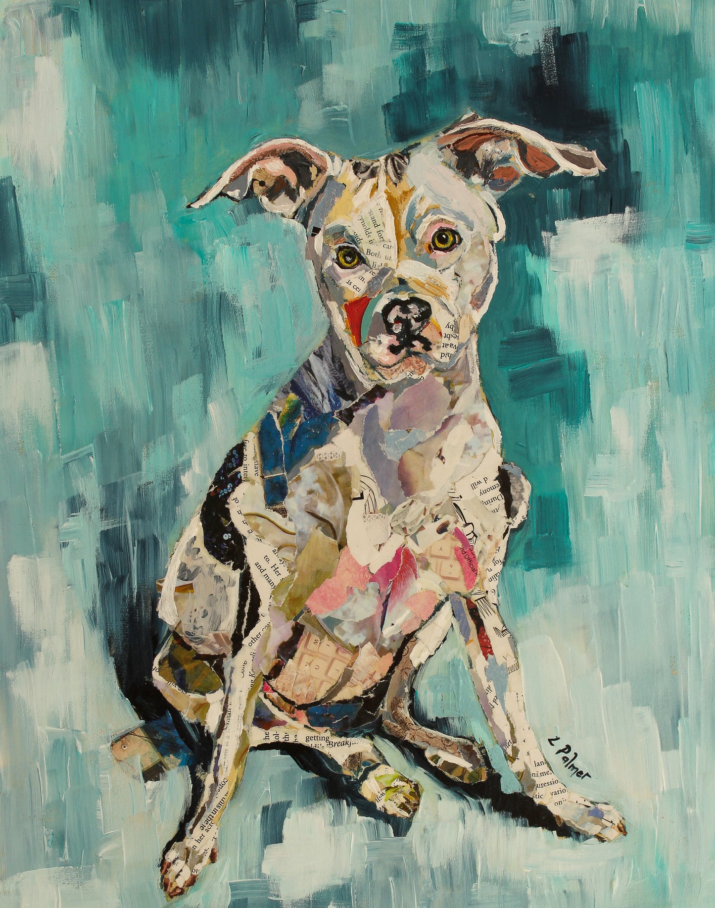 white dog art mixed media collage