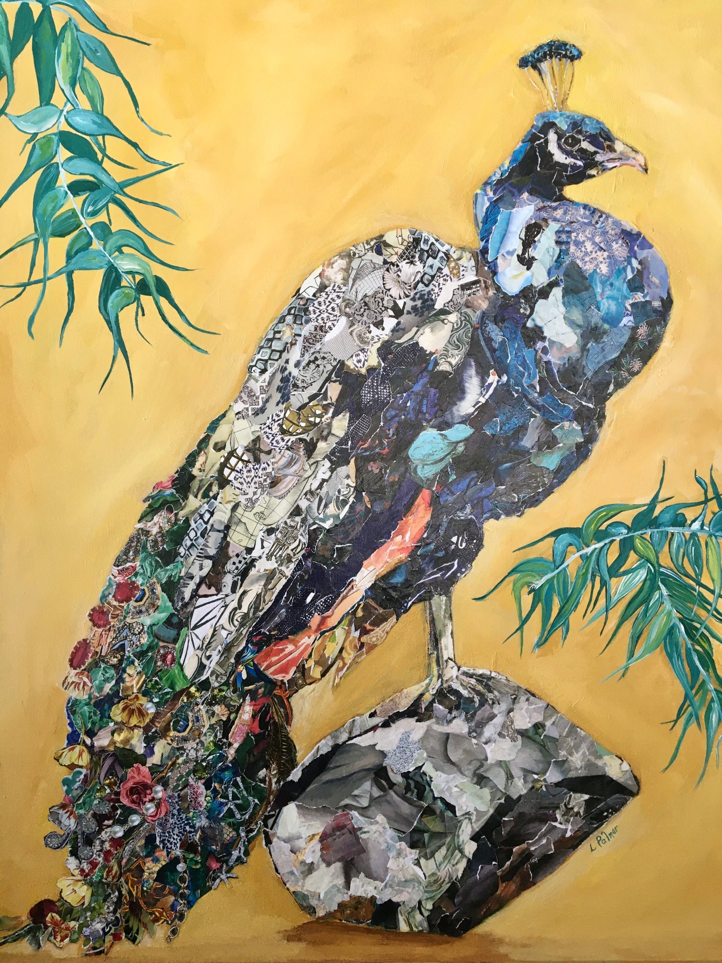 collage peacock bird colourful art